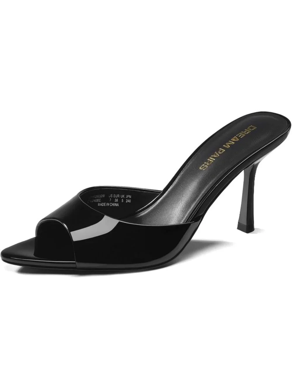 Women's Black Pat Faux Leather Comfortable Pointed Peep Toe High Kitten Heels